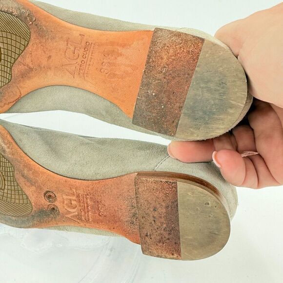 AGL Italy Monika Ballet Flat Size 36.5 6.5 beige silver studded Leather Comfy - Picture 10 of 14